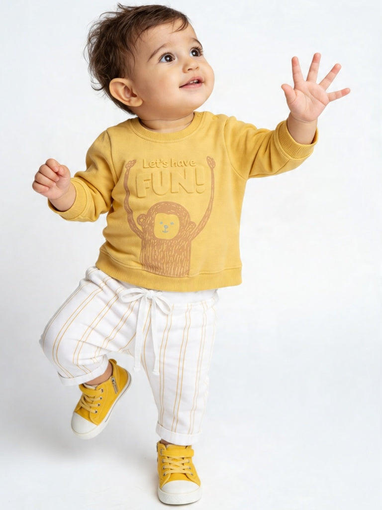HOP Baby Boys Mustard Cotton Sweatshirt and Pants Set
