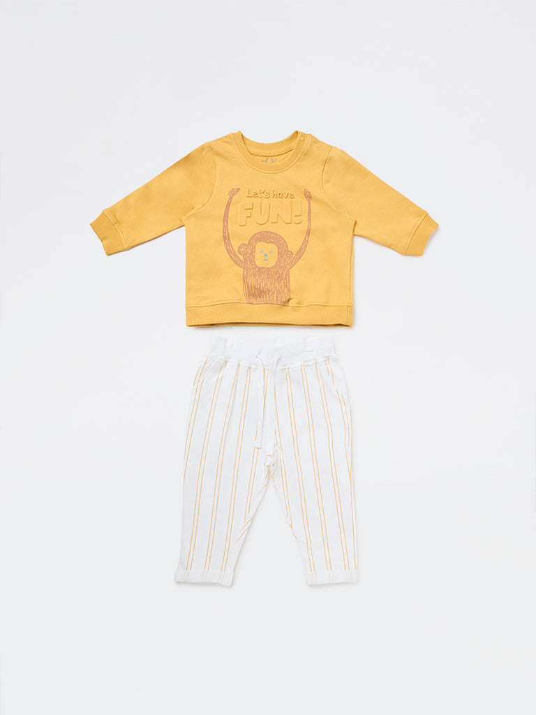 HOP Baby Boys Mustard Cotton Sweatshirt and Pants Set