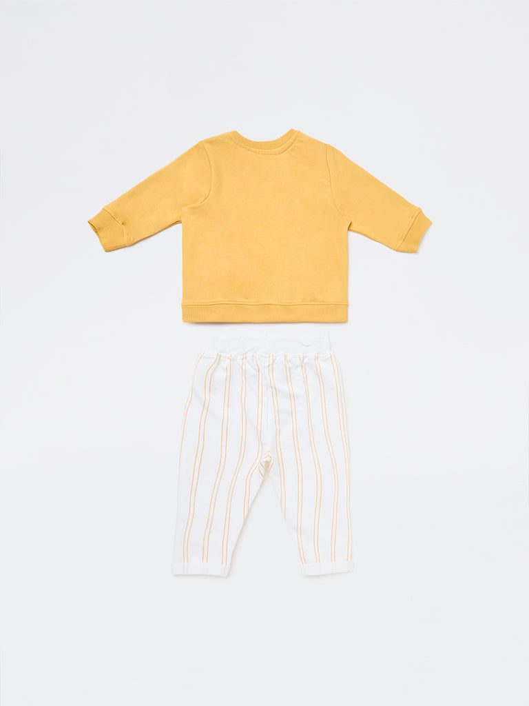 HOP Baby Boys Mustard Cotton Sweatshirt and Pants Set