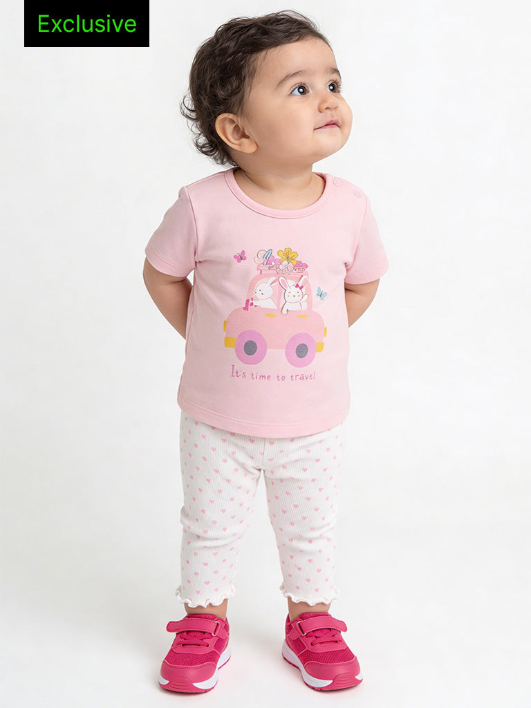 2-Piece HOP Baby Girls Pink Printed Cotton Set