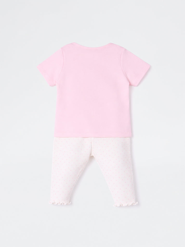2-Piece HOP Baby Girls Pink Printed Cotton Set