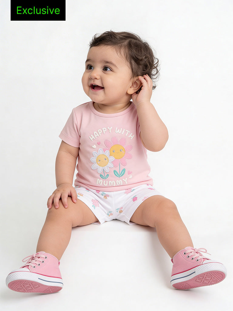2-Piece HOP Baby Girls Pink Floral Printed Cotton Set