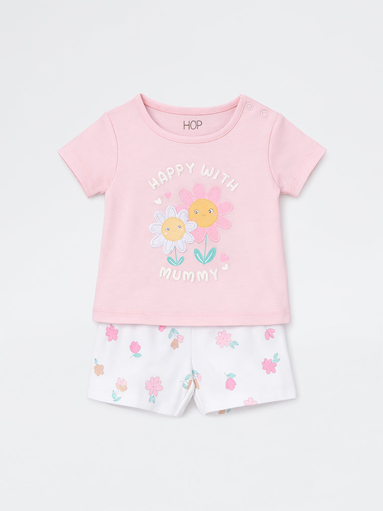 2-Piece HOP Baby Girls Pink Floral Printed Cotton Set