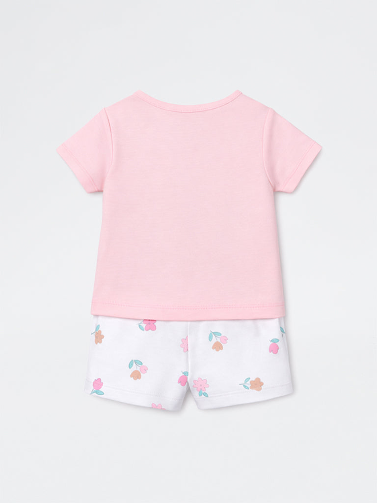 2-Piece HOP Baby Girls Pink Floral Printed Cotton Set