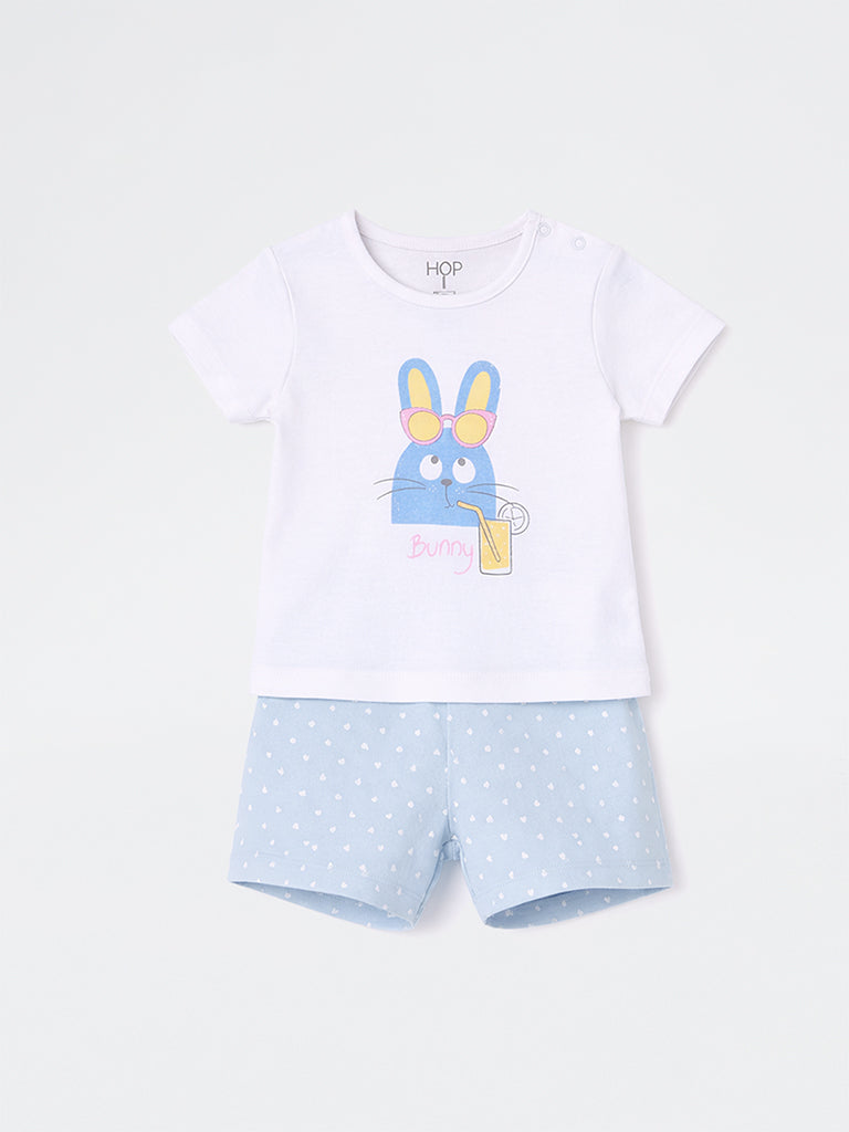 2-Piece HOP Baby Girls White Animal Printed Cotton Set