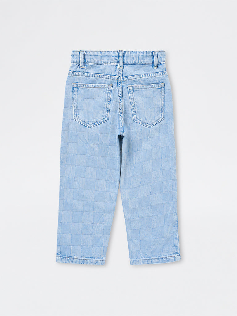 HOP Kids Boys Light Blue Checkered Mid-Rise Jeans