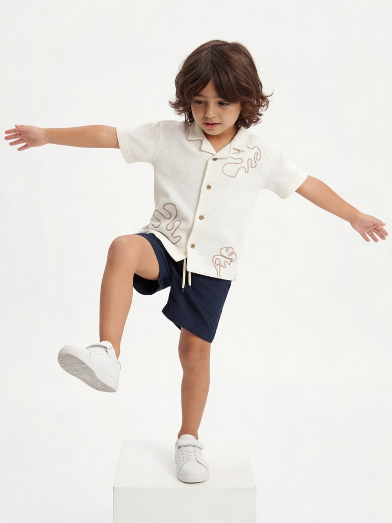 HOP Kids Boys Navy Mid-Rise Cotton-Blend Shorts