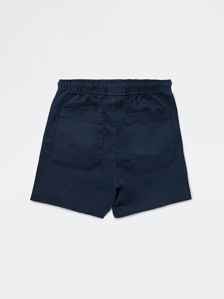HOP Kids Boys Navy Mid-Rise Cotton-Blend Shorts