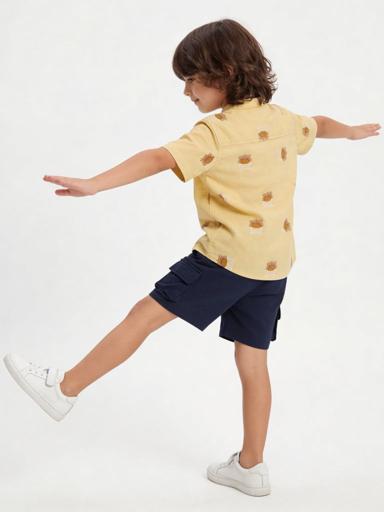 HOP Kids Boys Navy Mid-Rise Cotton Shorts