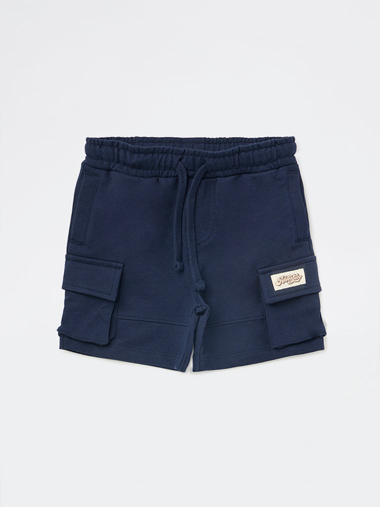 HOP Kids Boys Navy Mid-Rise Cotton Shorts