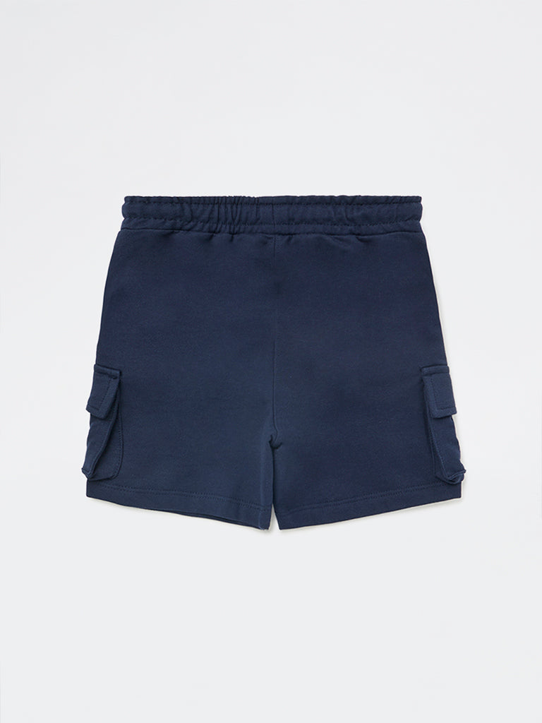 HOP Kids Boys Navy Mid-Rise Cotton Shorts