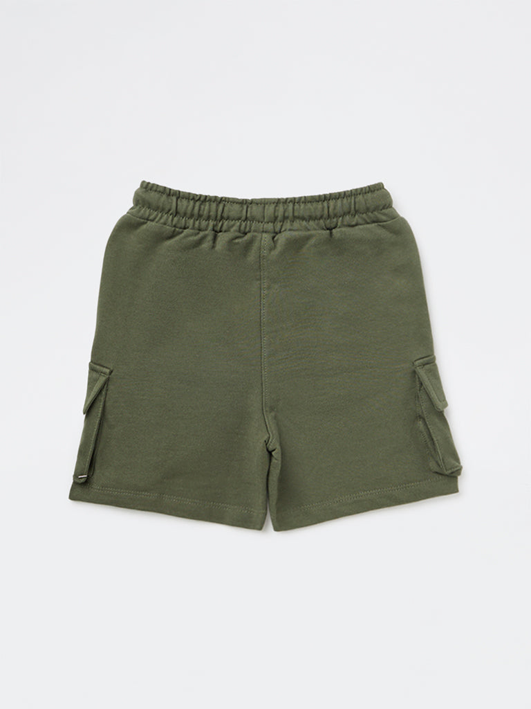 HOP Kids Boys Olive Mid-Rise Cotton Shorts