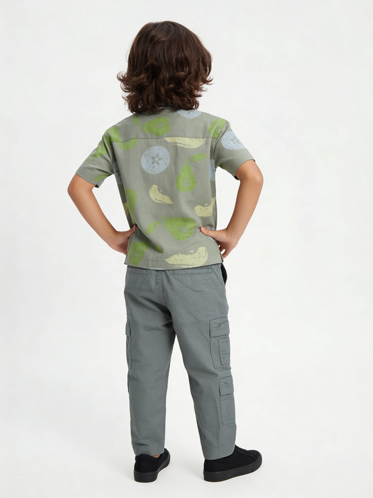 HOP Kids Boys Blue Relaxed Fit Cargo Cotton-Blend Trousers