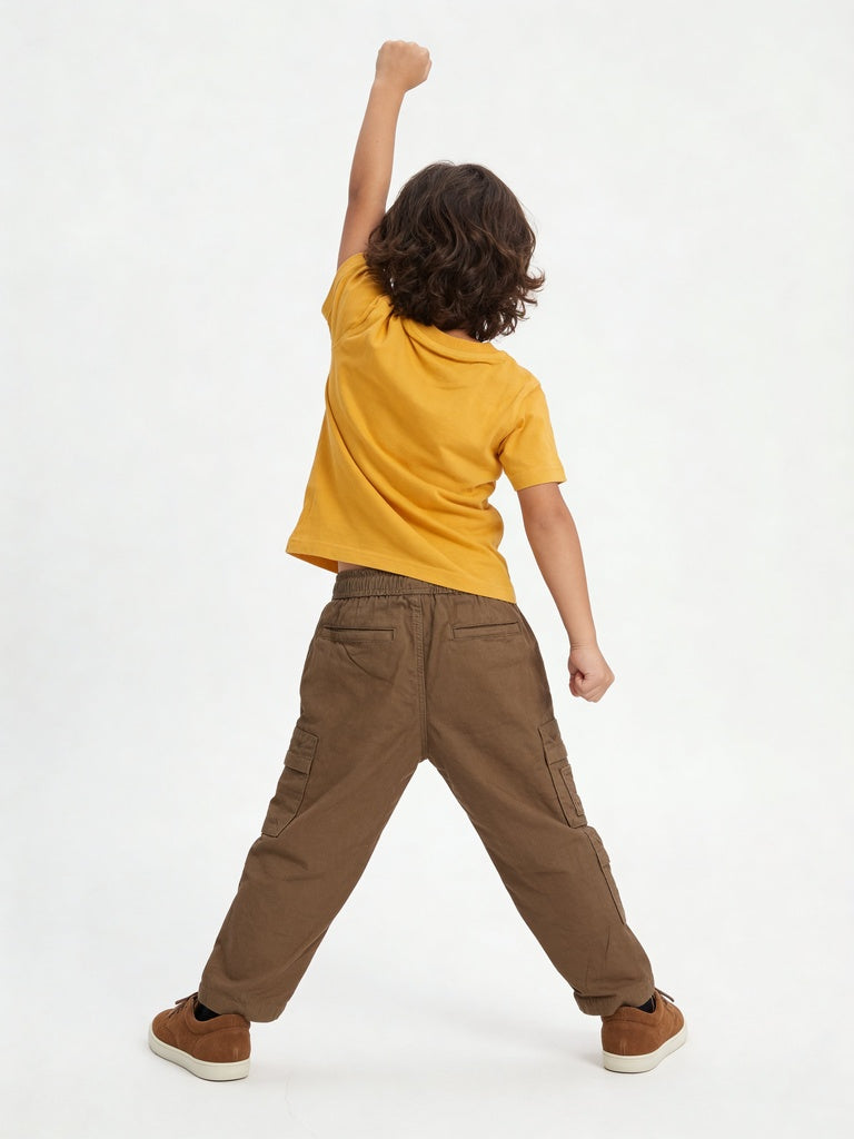 HOP Kids Boys Taupe Multi-Pocket Cotton-Blend Cargo Pants