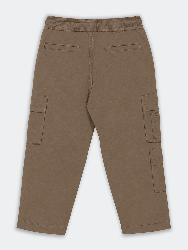 HOP Kids Boys Taupe Multi-Pocket Cotton-Blend Cargo Pants
