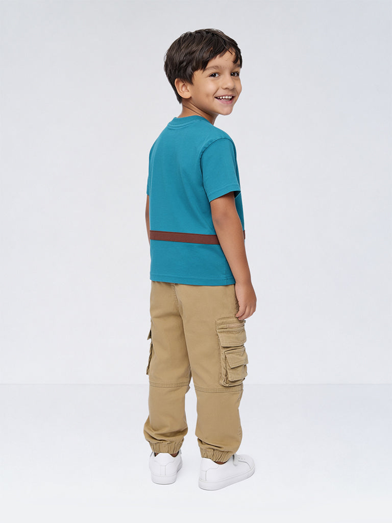 HOP Kids Boys Beige Mid-Rise Cotton-Blend Cargo-Style Joggers