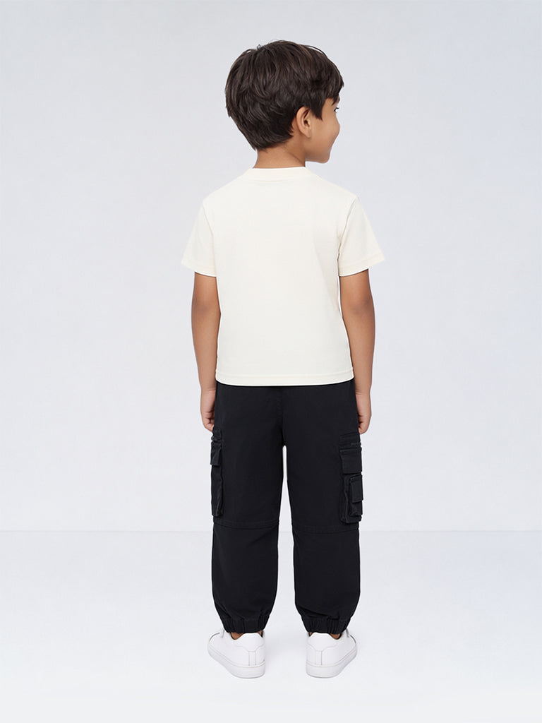 HOP Kids Boys Black Mid-Rise Cotton-Blend Cargo-Style Joggers