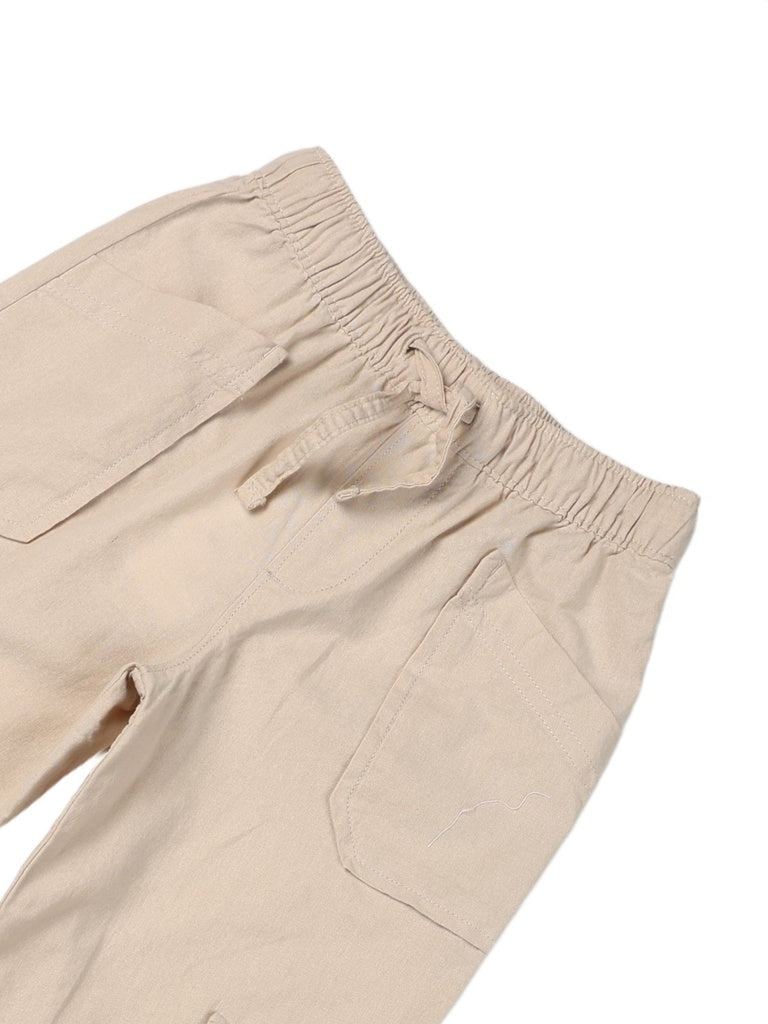 HOP Kids Boys Stone Multi-Pocket Relaxed Fit Cotton Cargo Trousers