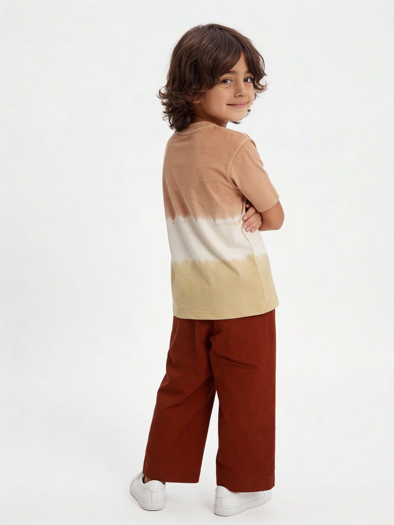 HOP Kids Boys Rust Solid Relaxed-Fit Cotton Trousers