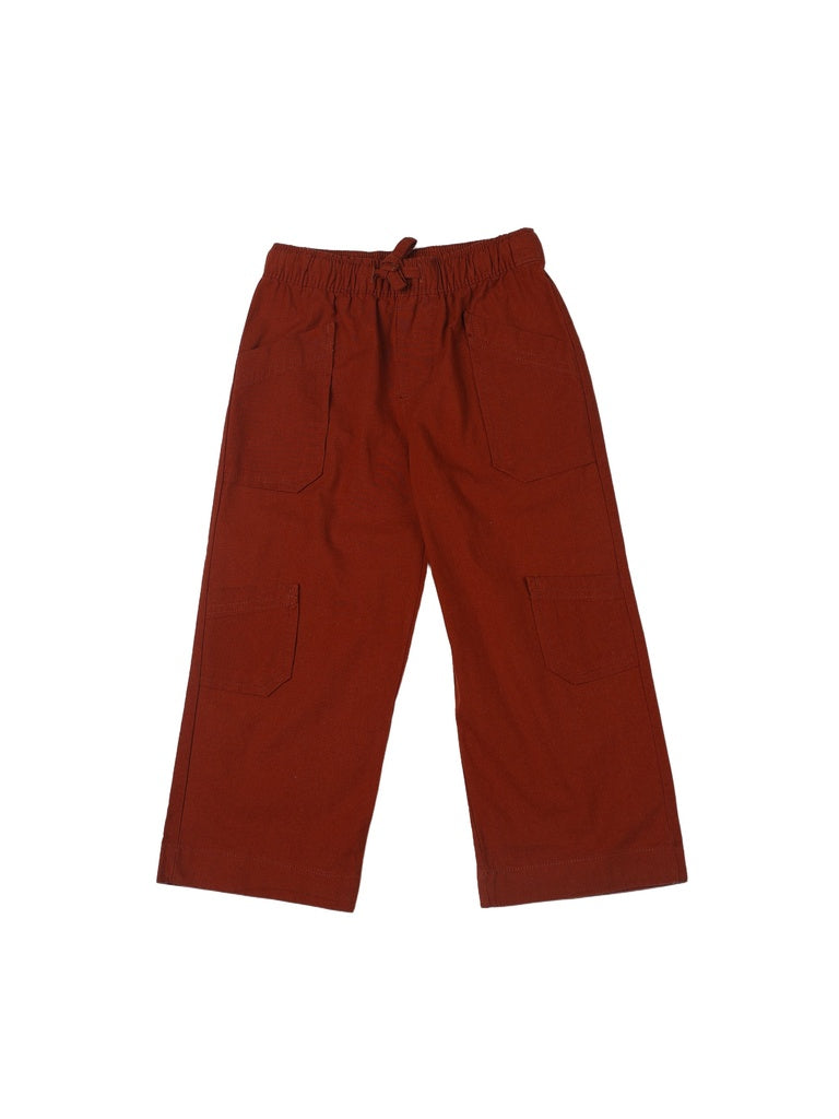 HOP Kids Boys Rust Solid Relaxed-Fit Cotton Trousers