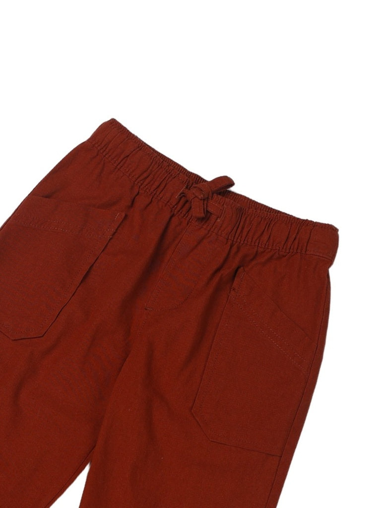 HOP Kids Boys Rust Solid Relaxed-Fit Cotton Trousers