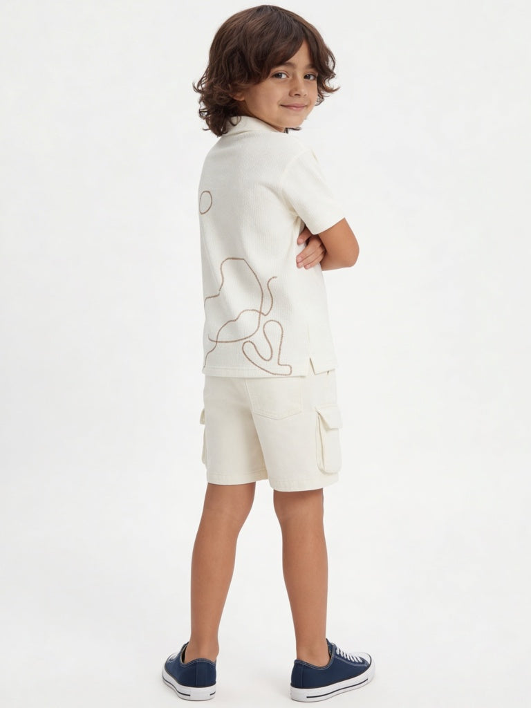 HOP Kids Boys Off-White Embroidered Resort-Fit Cotton Shirt