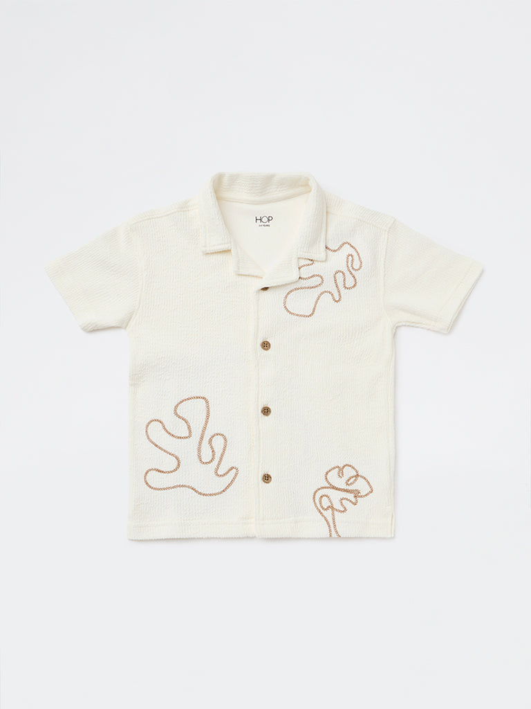 HOP Kids Boys Off-White Embroidered Resort-Fit Cotton Shirt