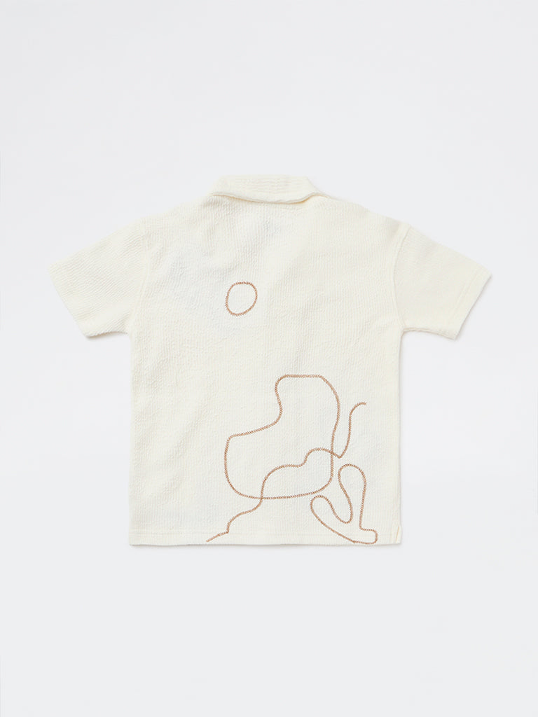HOP Kids Boys Off-White Embroidered Resort-Fit Cotton Shirt