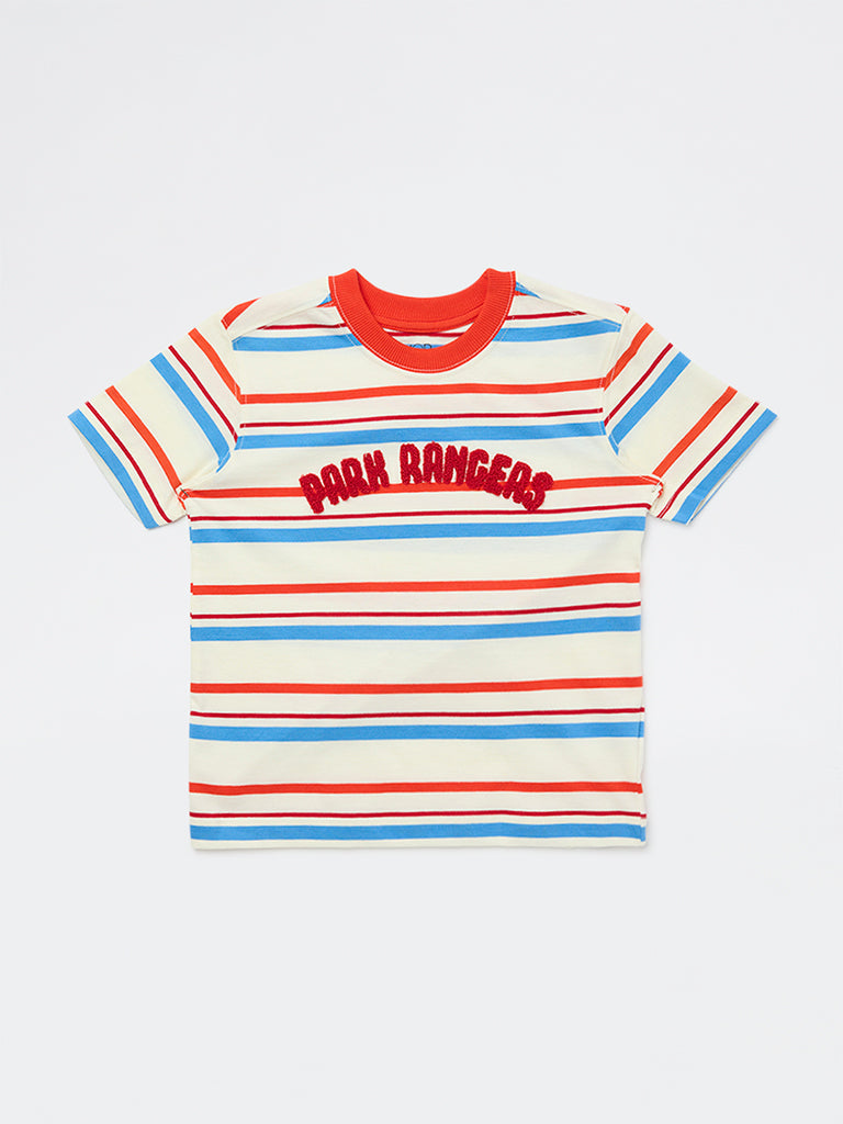 HOP Kids Boys Multicolour Striped Cotton T-Shirt