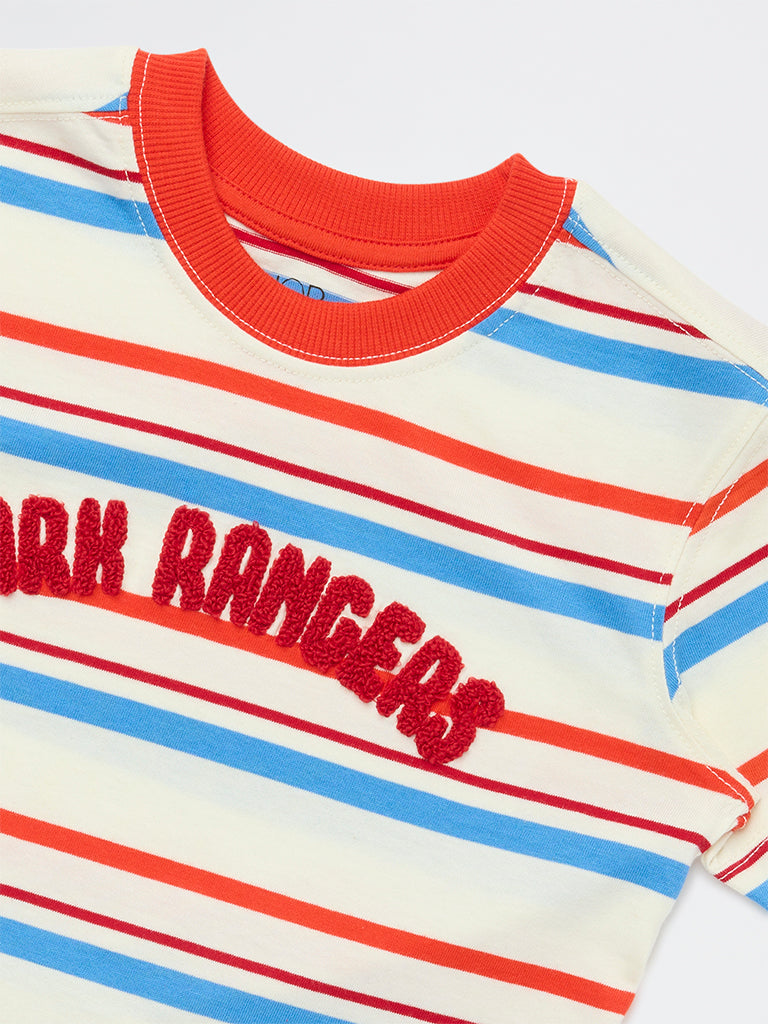 HOP Kids Boys Multicolour Striped Cotton T-Shirt