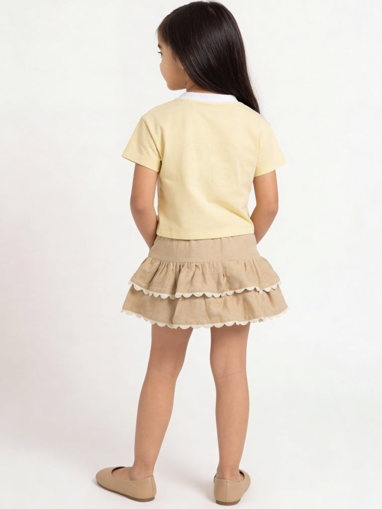 HOP Kids Girls Taupe High-Rise Tiered Skirt
