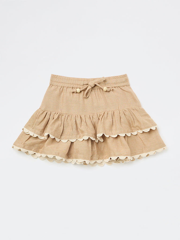 HOP Kids Girls Taupe High-Rise Tiered Skirt