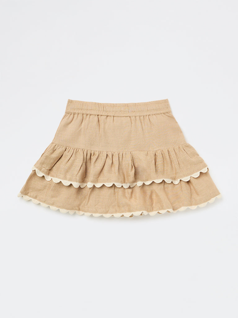 HOP Kids Girls Taupe High-Rise Tiered Skirt