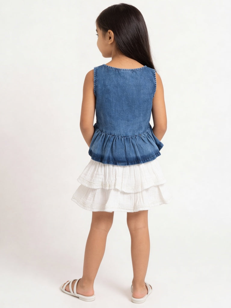 HOP Kids Girls White High-Rise Cotton Ruffled Skirt