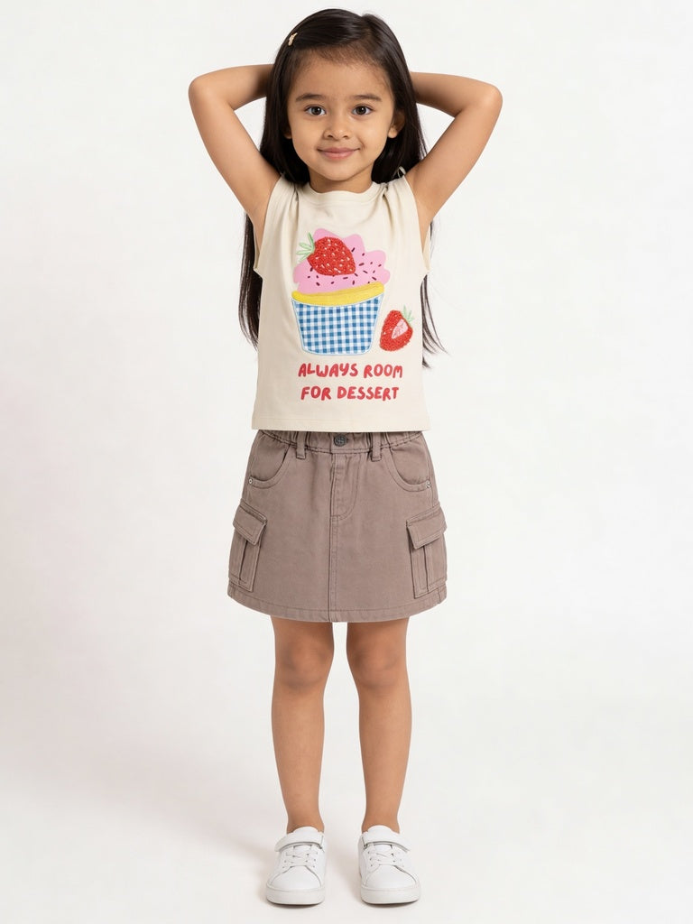 Hop Kids Girls Taupe Cargo Denim Skirt