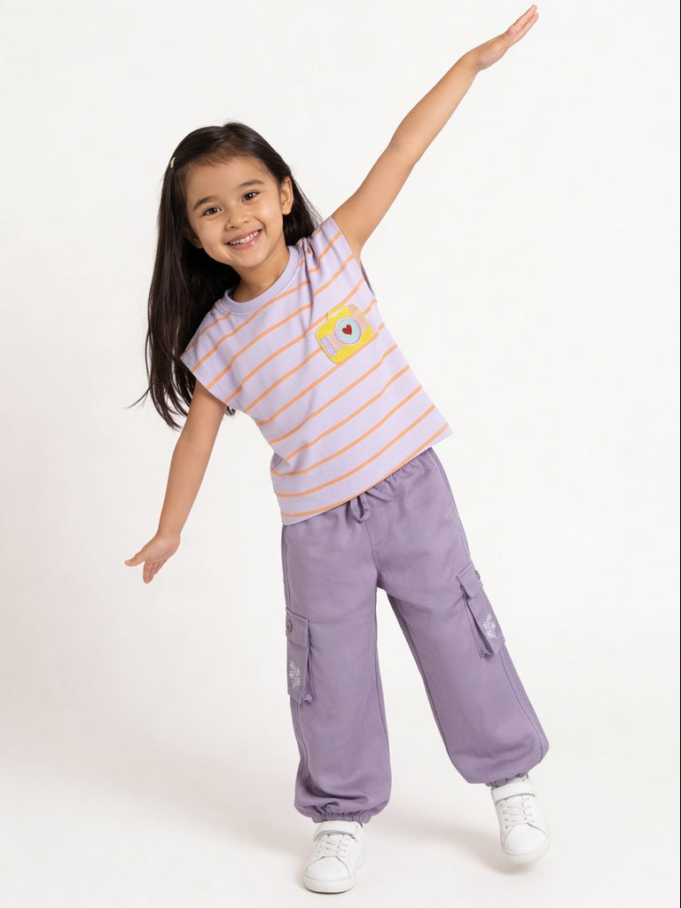 HOP Kids Girls Embroidered Cargo Pocket Trousers