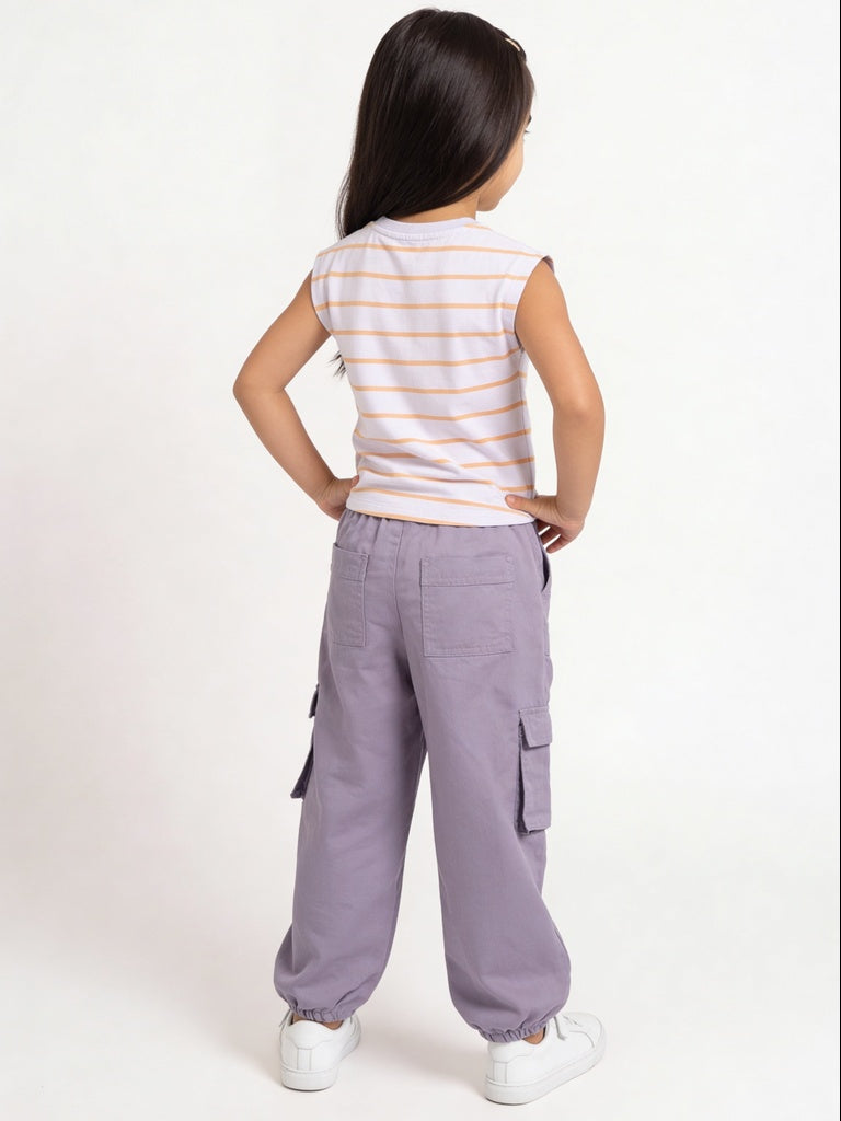 HOP Kids Girls Embroidered Cargo Pocket Trousers