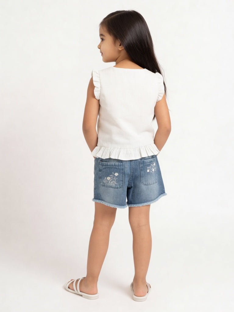 HOP Kids Girls Off-White Floral Embroidered Top