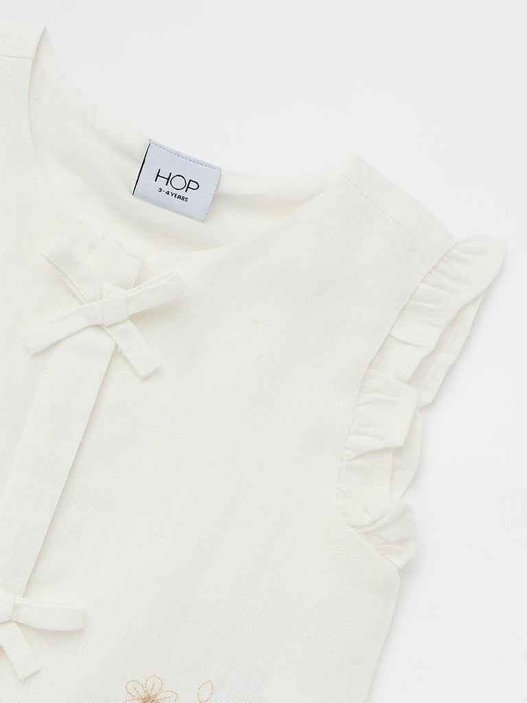 HOP Kids Girls Off-White Floral Embroidered Top