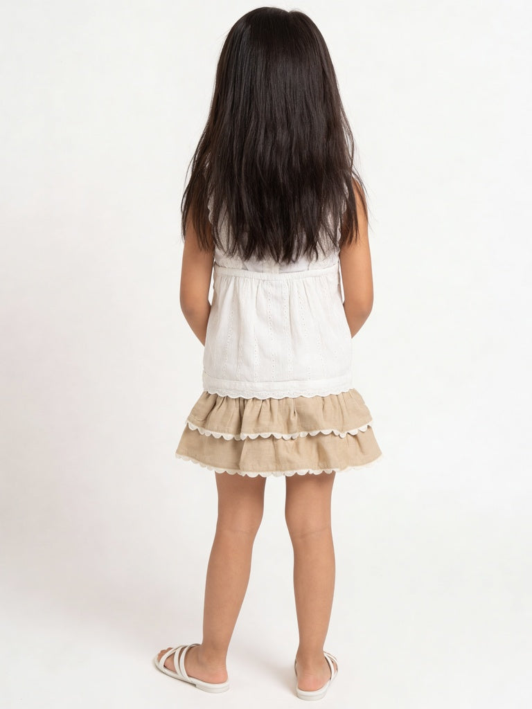 HOP Kids Girls Off-White Embroidered Cotton-Blend Top