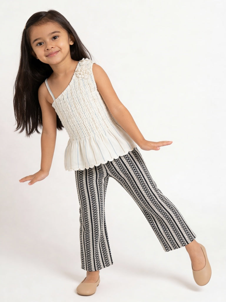 HOP Kids Girls Off-White Smocked One-Shoulder Cotton Top
