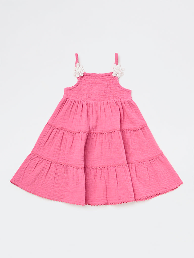 HOP Kids Girls Fuchsia Cotton Tiered Dress