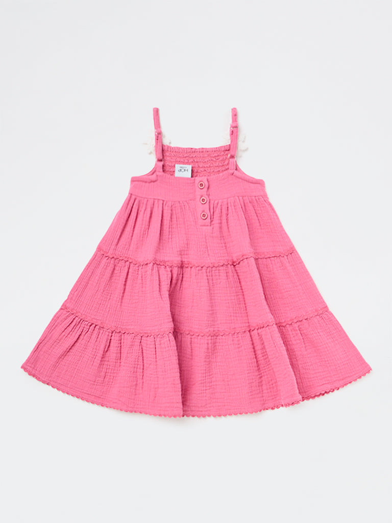 HOP Kids Girls Fuchsia Cotton Tiered Dress