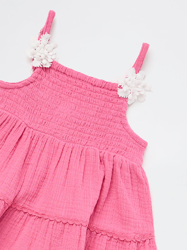 HOP Kids Girls Fuchsia Cotton Tiered Dress