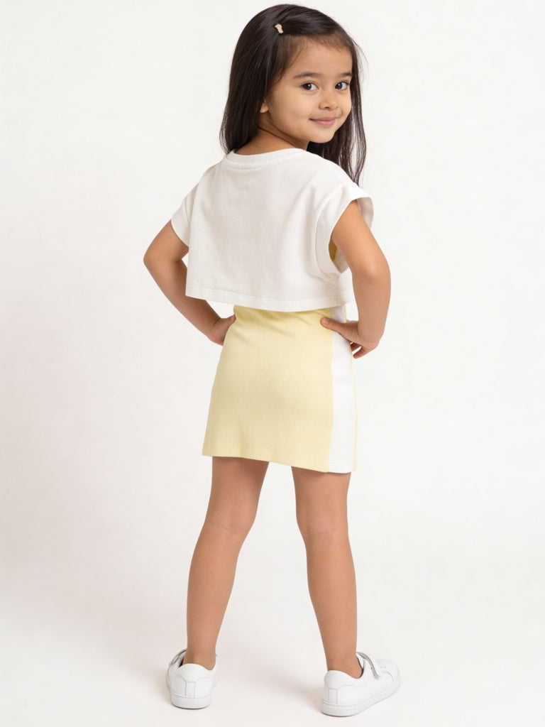 HOP Kids Girls Off-White Embroidered Cotton-Blend T-Shirt and Dress Set