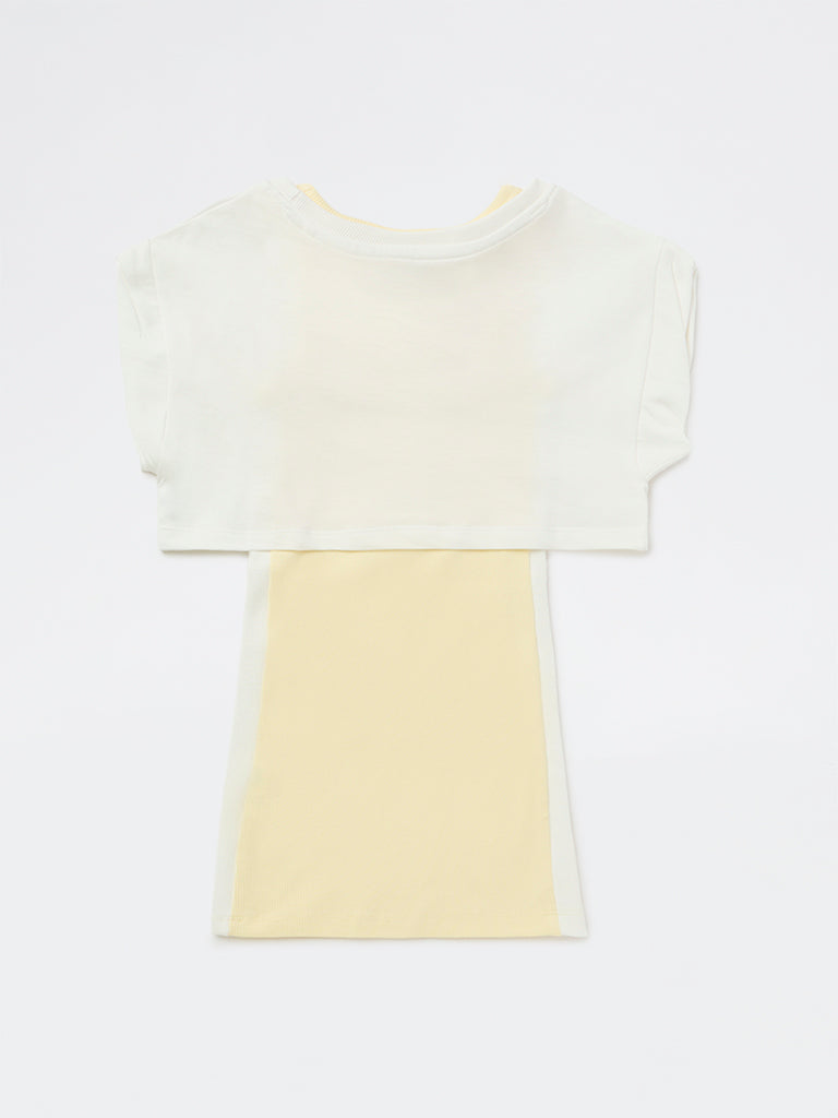 HOP Kids Girls Off-White Embroidered Cotton-Blend T-Shirt and Dress Set