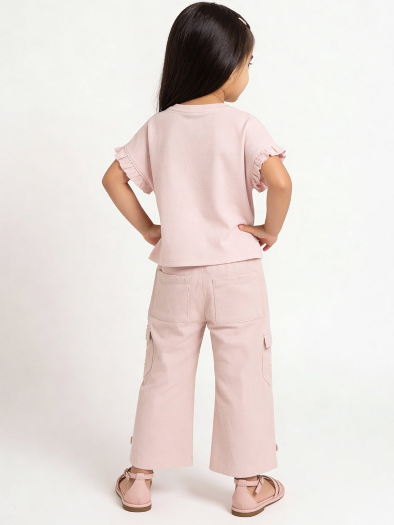 HOP Kids Girls Pink Floral Embroidered Tie-Up Cotton Top