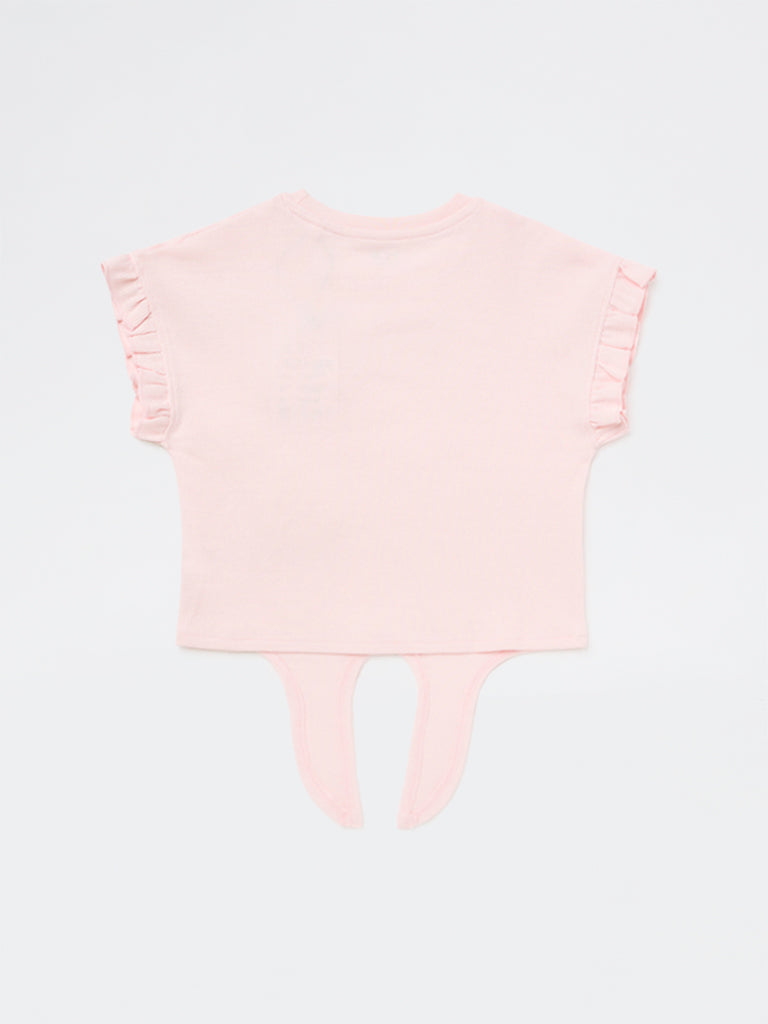 HOP Kids Girls Pink Floral Embroidered Tie-Up Cotton Top