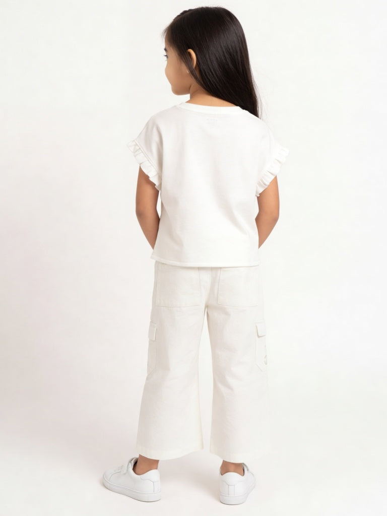 HOP Kids Girls White Text Printed Tie-Up Cotton Top