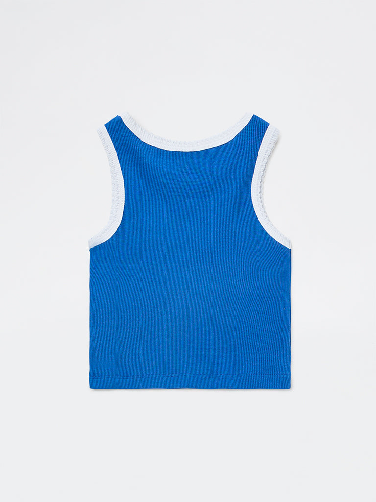 HOP Kids Girls Blue Numerical Embroidered Cotton-Blend Top